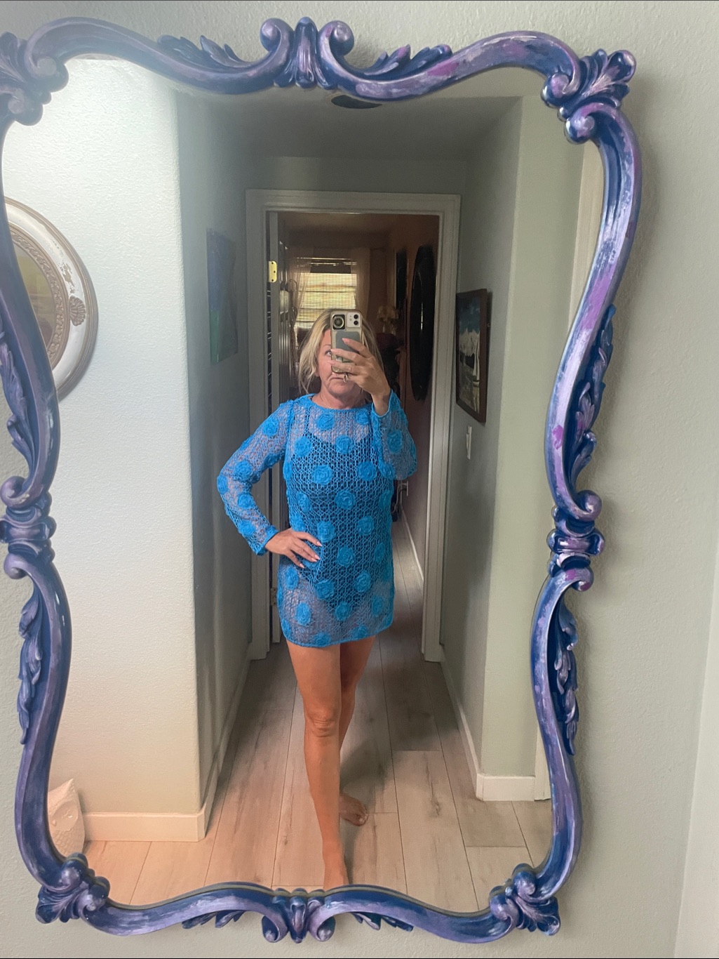 Women's Crochet Swim Coverup In Bright Turquoise